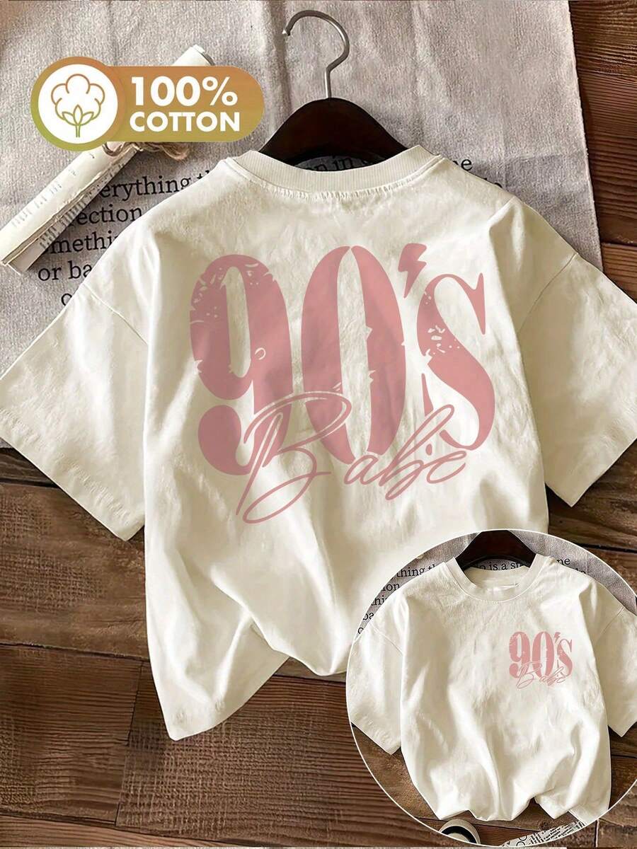 Limited Edition Graphic Print T-Shirt, Short Sleeves, Round Neck, Casual Top For Summer And Spring, Women's Clothing, Lightweight Cotton. - 杏色 - 查看 1