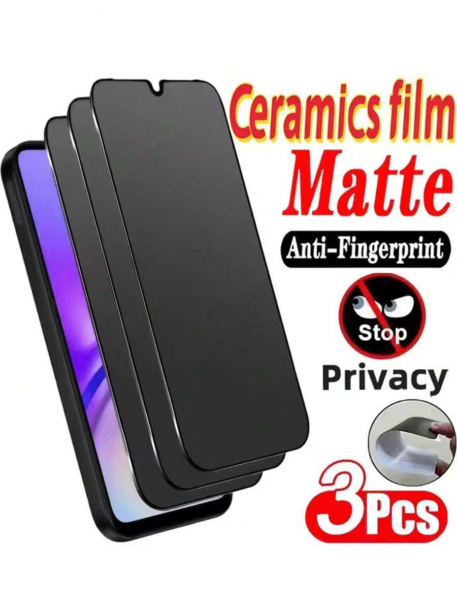 3入裝 磨砂霧面陶瓷隱私螢幕保護貼,適用 Galaxy A57/A37/A27/A17/A07/A56/A36/A26/A16/A06/A55/A25/A15/A05/A34,抗指紋塗層、防眩光、無氣泡、易安裝,適合遊戲使用,磨砂防窺 PET 軟膜(非鋼化玻璃),不易碎,隱私保護,相容手機殼,日常使用全方位保護 - 黑色 - 查看 1