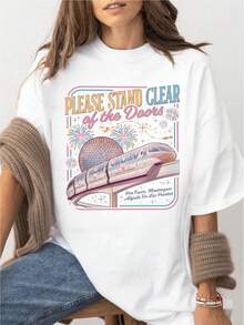 Camiseta con Estampado "Por favor, mantenga la entrada segura", Camiseta Clásica con Frase sobre Transporte en Monorraíl, Camiseta Familiar para Viajes a Parques Temáticos, Conjuntos a Juego para Vacaciones, Camiseta Vintage Inspirada en el Transporte, 1451612 - Blanco - Ver 1