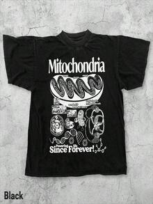 Camiseta retro de ciencia mitocondrial, camiseta retro con gráfico de biología, camiseta académica de los 90 con diagrama celular, camiseta humorística de laboratorio para geeks - Negro - Ver 1