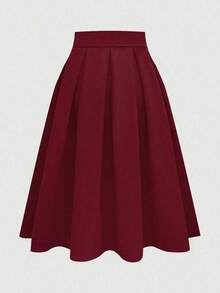 Falda plisada casual para mujer, versátil para primavera y otoño - Burdeos - Ver 2