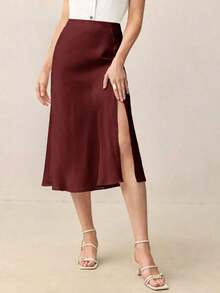Falda A-Line de color café, elegante y moderna para el día a día, con estilo retro de los 90, adecuada para Navidad, Año Nuevo, San Valentín, fiestas, playa, graduación, moda, carnaval, vacaciones, invitada de boda, salidas, cit - Marrón 2 - Ver 1
