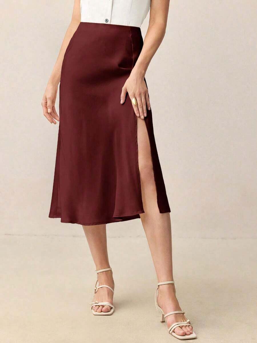 Falda A-Line de color café, elegante y moderna para el día a día, con estilo retro de los 90, adecuada para Navidad, Año Nuevo, San Valentín, fiestas, playa, graduación, moda, carnaval, vacaciones, invitada de boda, salidas, cit - Marrón 2 - Ver 1