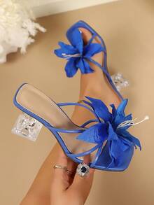 Giày sandal cao gót nữ thời trang xuân/hè mới, đa năng cho đám cưới, tiệc tùng, kiểu dáng xỏ chân tiện lợi. - Màu xanh lam - Xem 1