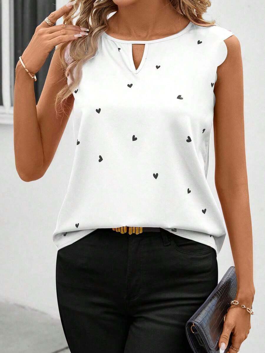Clasi Camisa de verano sin mangas con patrón en forma de corazón, color rosa, ideal para bodas - Blanco - Ver 1