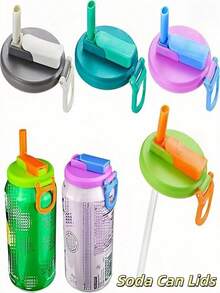 4PCS Reusable Soda Can Lids With Silicone Straws, Leak-Proof & Spill-Proof Beverage Can Covers,  Portable Drink Lids For Soda, Beer,  Perfect For Summer Outdoor Activities, Beach Trips, Pool Parties, Picnics (Color Random). - Multicolor - View 3