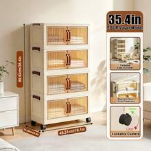 Extra Foldable Storage Cabinet With Lid And Wheels, 2/4/5 Tier Stackable Storage Cabinets, Dustproof Plastic Storage Bins With Doors, Organization & Storage Bins For Bedroom, Kitchen, Closet, Bathroom, Home, Office, Dorm - Local Warehouse - View 7