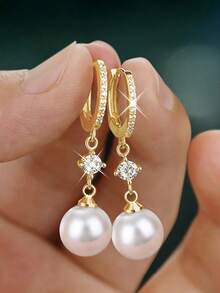 1 Đôi bông tai hình giọt nước thanh lịch đính đá Cubic Zirconia và ngọc trai giả, thích hợp cho bé gái đeo hàng ngày, dự tiệc hoặc làm quà sinh nhật. - 6# - Xem 1