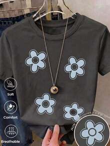New Women's Short-Sleeved Crew Neck T-Shirt, Summer Design, With A Simple And Modern Letter Print, Breathable And Sweat-Wicking. Express Shipping From Local Warehouse, Couple's Style, Couple's Clothing - 深灰色 - 查看 9
