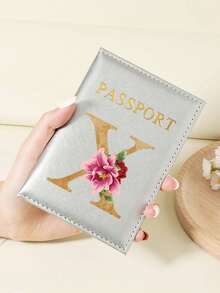 Floral Letter Print Passport Holder Wallet & Card Holder, Slim Travel Purse For Couple, Fits Cards & IDs, Lightweight Portable - Burgundy - View 141