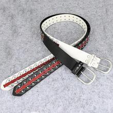 Retro Wide Belt, Fashion Shiny Rhinestone Rivet Decor Leather Belt, Versatile For Dresses, Jeans, Waist Cincher - Black and Red - View 4