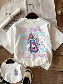Camiseta de manga corta informal para mujer, estilo retro de los 90 con temática de "Poison" - Estampado de la poción de Kuzco y la letra de "Poison", cuello redondo, adecuada para entusiastas de la cultura pop (Camiseta con letras icónicas). - Blanco - Ver 8