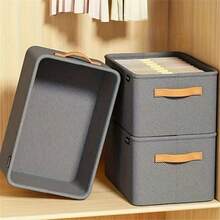 Stackable Storage Boxes | High-Quality Non-Woven Fabric Organizer Bins With Sturdy Handles, Multi-Purpose Storage Boxes To Save Space In Closet, Bedroom, Kitchen And Under Bed - Grey - View 2