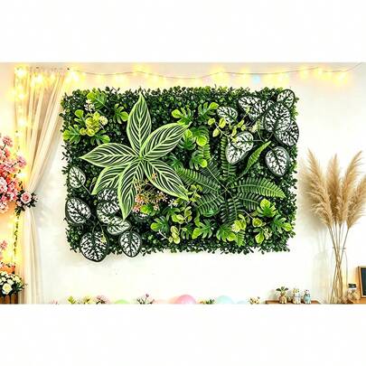 1 buc. Perete cu plante verzi artificiale, material plastic, dimensiune 60cm * 40cm, decor DIY pentru grădină de casă, terasă în aer liber, decor de nuntă, Ziua Recunoștinței, Crăciun, Ziua Îndrăgostiților și decor pentru ceremonie de absolvire, fundal pentru perete foto, perete de bun venit, decor pentru magazin, decor pentru jardinieră stradală din mall, decor pentru zonă de agrement, decor pentru gazon artificial.