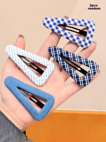 Ensemble de 4/2 pièces de pinces à cheveux en tissu à carreaux bleus, pinces minimalistes rétro pour frange et pinces latérales, convient aux femmes et aux filles, pratique pour le quotidien, le sport, le travail pour créer des coiffures élégantes, pinces à cheveux, pinces pour cheveux - Multicolore - Voir 11