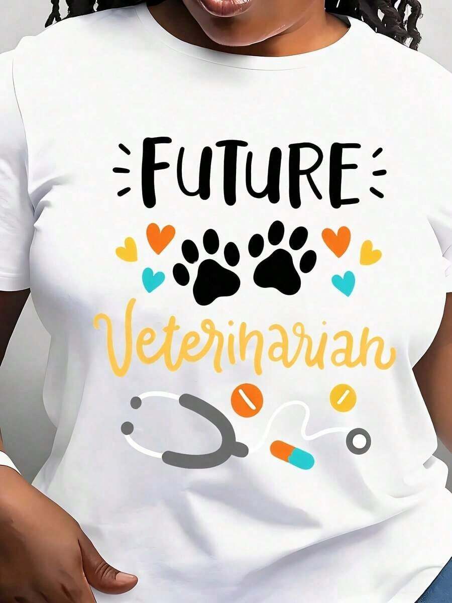 Camiseta de Mujer para Futura Veterinaria de la Escuela de Veterinaria, Camiseta con Estampado de Moda - Blanco - Ver 1