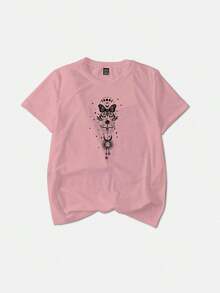 Set de 3 camisetas de mujer de manga corta con cuello redondo, de estilo casual de verano, con estampado gráfico del universo creencia, top de concierto - Multicolor 4 - Ver 4