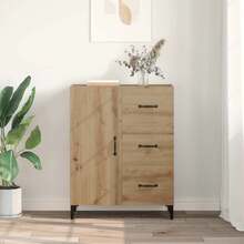 Aparador vidaXL de roble macizo, hecho a mano, 69,5 x 34 x 90 cm, madera contrachapada. - Multicolor - Ver 4