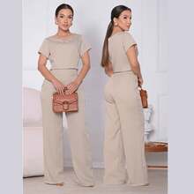 Tailored Set: Wide-Leg Trousers + Luxury Blouse, Summer 2026, Most Desired, Elegant, Comfortable. - Beige - View 4