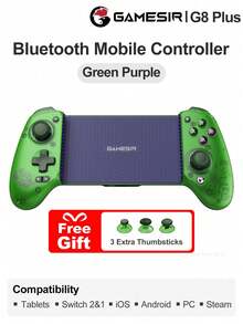 GameSir G8 Plus 平板電腦手機遊戲控制器 PC 遊戲手把，相容 2/1、Android、iOS 手機，相容裝置長度 120-215mm，霍爾效應搖桿與類比扳機、6 軸陀螺儀、非對稱馬達 - G8 Plus - 查看 15