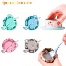 Nắp hộp thức ăn cho thú cưng bằng silicon kèm thìa - Hình tròn, kín hơi, dùng để bảo quản thức ăn cho chó và mèo. - 4 cái - Xem 10