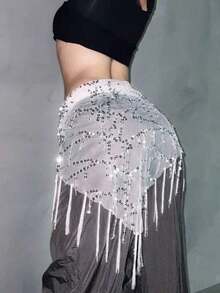 Women's Sequin Sparkly Tassel Belly Dancing Belt  Waist Chain Belly Dance Hip Scarf Belt CTQW - 白色 - 查看 7