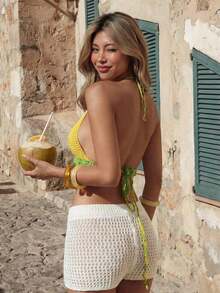 ROMWE Top de punto con estampado de frutas kawaii para mujer, verano - Amarillo - Ver 2