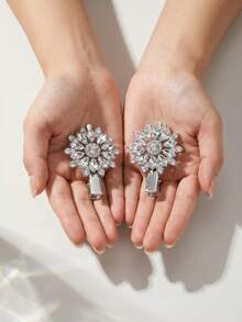 2pcs Crystal Flower Hair Clips, Sparkling Rhinestone Hair Clips Suitable For Weddings, Daily Wear, Elegant Crystal Flower Hair Clips, Crystal Hair Accessories Suitable For Brides, Galas And Parties - Silver - View 3
