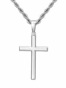 1pc Men's Stainless Steel Chain Necklace With Cross Pendant, Fashionable Minimalist Rope Chain Necklace, Ideal Jewelry Accessory For Men - Steel - View 9