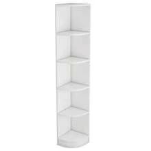 Librería esquinera, estante, estante de almacenamiento, material MDF, estante de cinco niveles, forma simple, alta capacidad de carga, blanco - Blanco - Ver 8