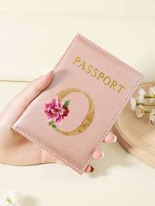 Floral Letter Print Passport Holder Wallet & Card Holder, Slim Travel Purse For Couple, Fits Cards & IDs, Lightweight Portable - Burgundy - View 68