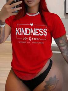 Fashionable Women's Retro Print Round-Neck Short-Sleeve T-Shirt "Kindness Is Free, Spread It Everywhere" Suitable For Casual Daily Wear, Christmas And Halloween Gift 2026Women's T-Shirt-Vintage Street Style Unisex Loose Cotton Short Sleeve Crew Neck T-Shirt100%cotton - Rojo - Ver 7