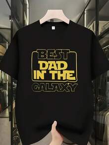 Men's Graphic T-Shirt "World's Best Dad" - Solid Color Crew Neck Casual Tee With Bold Yellow Lettering, Perfect For Outdoor Activities And Casual Wear | Casual T-Shirt | Bold Graphic Tee | Comfortable Fit - 黑色 - 查看 7