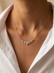 1 Pack Elegant Gold Horse Eye + Zirconia Flower Branch Pendant Necklace, Formal Occasion Accessory - Multicolor - View 2