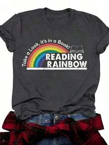 Camiseta de Mujer Ajustada con Estampado Y2K y Cuello Redondo - Talla Grande - Camiseta Roja para Mujer - Camiseta con Diseño Gráfico de Arcoíris de Lectura y Libro - Camiseta Casual para el Día a Día para Maestras y Amantes de los Libros - Atuendos para el Día de San Valentín y Regreso a Clases - Top Suave para el Día a Día, Ropa para Maestras, Diseño Divertido, Ajuste Cómodo - Moda para Festivales de Verano, Camiseta de Algodón Cómoda para Adultos - Estilo - Ver 5