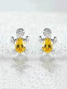 Cute Mini Turtle Earrings - Multicolor Turtle Shaped Earrings, Small Animal Style Jewelry Suitable For Girls' Daily Wear - Green - View 5