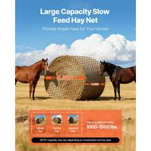 Round Bale Hay Net, 4.92 X 4.92 X 4.92 Ft, 1.5 Inch Holes, PE Material, Knotless Design, With Zip Ties, Needle Shuttle, Repair Twine And Storage Bag, Slow Feeder Round Bale Net For Horses - Small Mesh, Knotless, 5*5*5 ft - 查看 2