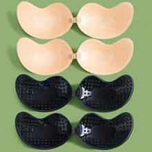 4/2pcs Invisible Adhesive Bras + 10pcs Floral Nipple Covers, Strapless Silicone Bra Pasties, Suitable For Dresses, Lingerie, Reusable, Skin Color & Black Available - Multicolor - View 1