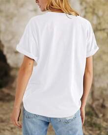 Camiseta de Mujer con Estampado de Rosas, Corte Holgado, Manga Corta, Estilo Casual, Cuello Redondo, Estilo Boyfriend - Blanco - Ver 5