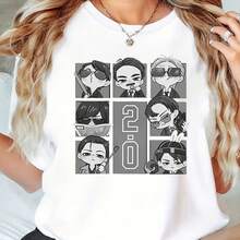 Ropa casual de verano para mujer, de manga corta y a la moda, adecuada para todas las estaciones, una camiseta Q-version hecha por un fan con diseños de múltiples personajes de un actor, el estilo general es lindo y con un toque sentimental. - Blanco - Ver 7