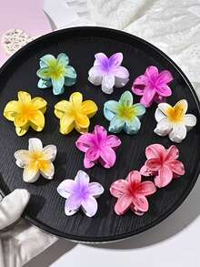 12pcs Spring Summer Cute Hair Clips Set,Ombre Color Puffy Non-Slip Hair Claws With Flower Design,Suitable For Women Attending - Multicolor - View 4
