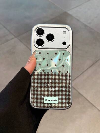 1 pieza Funda de teléfono suave de TPU con estilo INS, con patrón de estrella a cuadros verdes ondulados y marrones, chapada, compatible con iPhone 17/17Pro/17ProMax/17Air/16/16Pro/16ProMax/16Plus/15/15Plus/15Pro/15ProMax/14/14Plus/14Pro/14ProMax/13/13Pro/13ProMax/12/12Pro/12ProMax/11/11ProMax, cubierta protectora a prueba de golpes