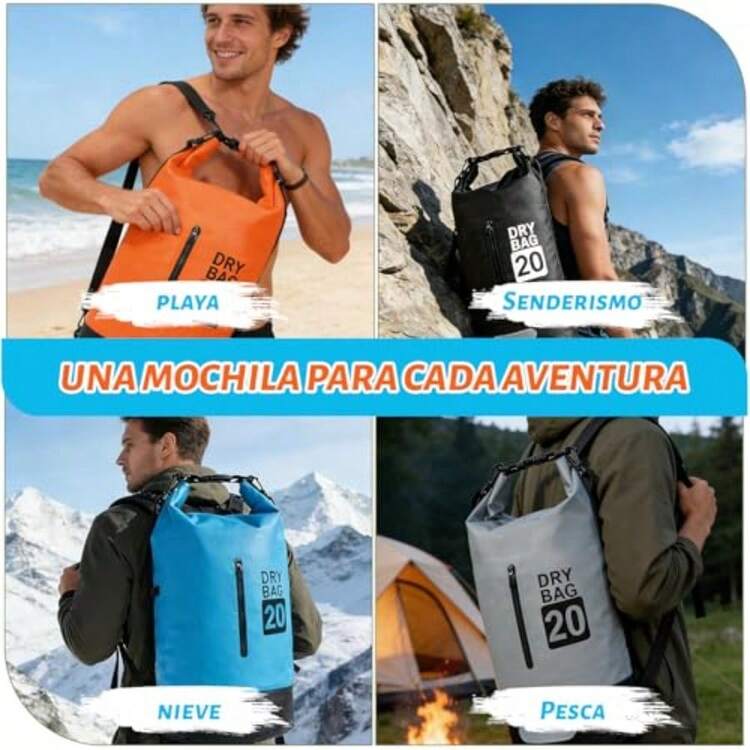 Bolsa Impermeable Seca//Con Funda Impermeable Para Teléfono Correa Larga Ajustable Para El Hombro Bolsa de Agua para Playa Kayak Camping Moto - Azul - Añade 8