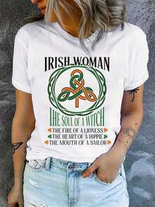 Ropa Curvy En Oferta Y  Una Camiseta De Manga Corta Para Mujer, Transpirable, Suave Y Casual, Adecuada Para Actividades Al Aire Libre En Primavera Y Verano, Con Un DiseñO De Estilo IrlandéS - TréBol Y Nudo Celta, Con El Eslogan "Soul Of A Wizard".Es Una Camiseta Blanca, Casual, De Cuello Redondo, Ideal Para El DíA De San Patricio Y Apta Para Todas Las Estaciones.Tiene Un DiseñO De Texto Llamativo, Es Lavable A MáQuina, Está Hecha De Tela Transpirable Y Es Perfecta Para Atuendos Festivos.Blusas Para Mujer,Blusas Casuales Para Dama,Tops,, Mujer Premium,Y2K,Playeras De Mujer Curvy,Ofertas Y Liquidaciones Ropa Mujer,Playeras Deportivas Para Mujer,,Playeras De Hombre, Mujer,Blusas>Elegante 5VJUCamisetas Para Mujer Y2K - Blanco - Ver 8