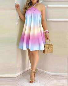 Vestido con cuello halter y estampado floral Vestido halter sin espalda bohemio para primavera y verano Ropa de mujer - Rosa - Ver 5