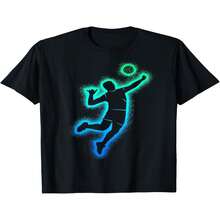 Camiseta de Voleibol para Hombre con Gráfico - Top Deportivo con Dise?o de Jugador Saltando Dinámicamente - Ropa Atlética Negra y Verde Neón - Material Transpirable para Entrenamiento, Competiciones - Negro - Ver 2