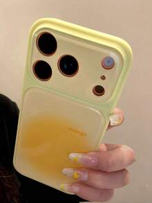 Yellow Frame Gradient Tie Dye English Text Phone Case Compatible With IPhone 17, 16 Pro Max, Minimalist Creative Liquid Silicone High-End Anti-Drop Full Coverage Protective Case For Women - Yellow - View 3