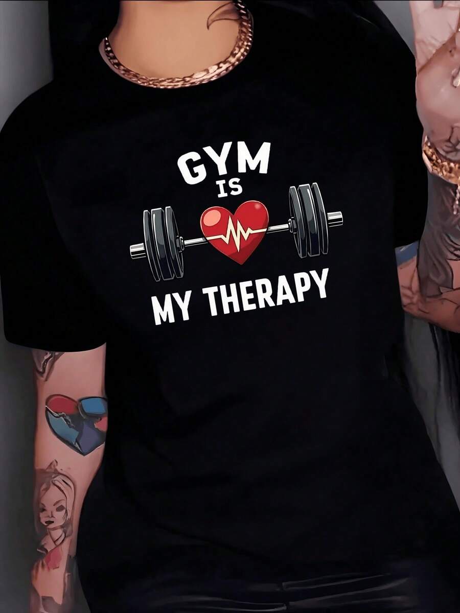 Heart With Weights Symbolizing Inner Strength And Emotional Balance That Inspires Self-Improvement And A Positive Mindset. Comfortable Casual Women's T-Shirt For Daily Training. - Black - View 1