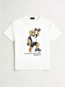 Women's Casual Short-Sleeved T-Shirt With Bear Print, European And American Style, New Summer Collection 2026, Comfortable And Loose, Fashionable T-Shirts. - 白色 - View 5