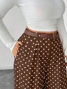 Pantalones de pierna ancha para mujer de talla grande, unicolor albaricoque, estilo elegante, de moda para ir al trabajo y la oficina - Marrón - Ver 7